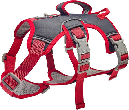 Escape Proof Dog Harness, No Pull Reflective Adjustable Vest with Easy Control Lift Handle, No Choke Soft Padded Breathable Full Body Pet Harness for Walking Hiking and Training (Red, Small)