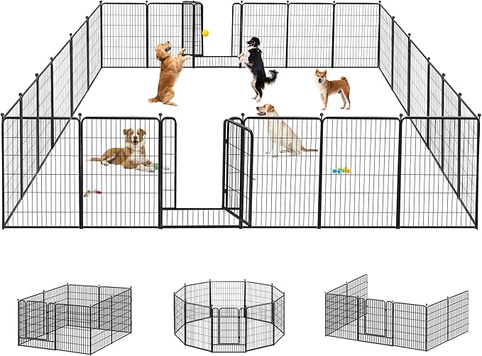 Dog Playpen 40 inch 24 Panels Indoor Outdoor Dog Pen for Large/Medium/Small Dogs Heavy Duty Metal Dog Fence Outdoor for Yard, Puppy Playpen with Door Portable Pet Fence for RV Camping Yard