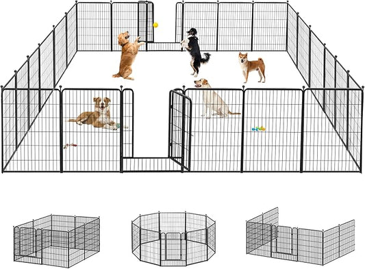 Dog Playpen 40 inch 24 Panels Indoor Outdoor Dog Pen for Large/Medium/Small Dogs Heavy Duty Metal Dog Fence Outdoor for Yard, Puppy Playpen with Door Portable Pet Fence for RV Camping Yard
