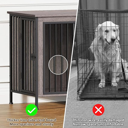 EasyCom 63" Dog Cage Furniture for 2 Pets with Divider, XL Wooden Double Dog Crate Furniture TV Stand for Mideum Breed, Durable and Sturdy