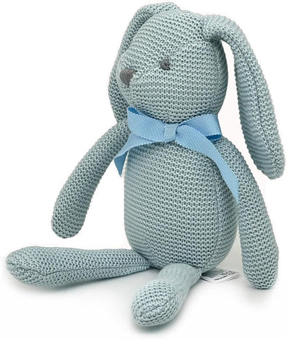 100% Organic Cotton Baby Toys Blue Bunny Rabbit Stuffed Animals for Newborn 7.1"