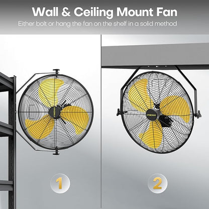 20 Inch Industrial Wall Mount Fan with 2 Pack, 5200 CFM Industrial Metal Wall Fans with Poweful Motor, 3 Speed, Heavy Duty Construction Indoor for Warehouse, Workshops, and Garage, UL Listed
