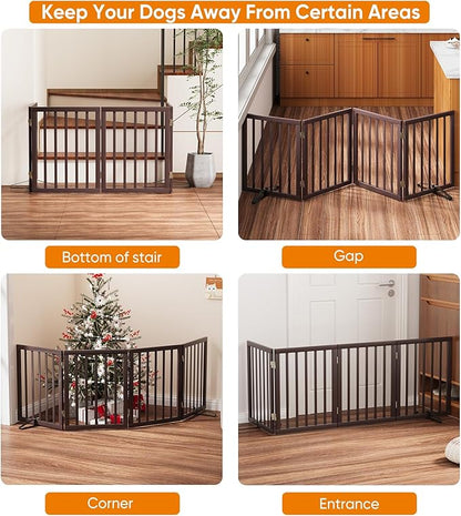 Freestanding Dog Gate Folding Brown Dog Gates for The House Doorways Stairs Pet Gates for Dogs, Doogie Puppy Fence Gate