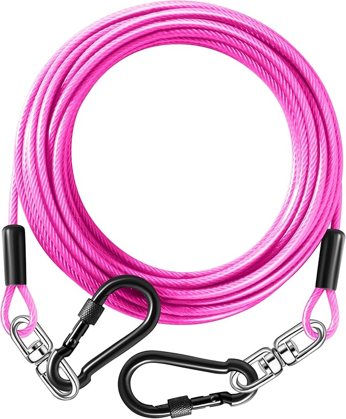 Dog Tie Out Cable 50FT-500Lbs,Heavy Duty Dog Leads Line for Yard with Swivel Hook,Medium Large Dogs Leash&Chains for Outside,Rust Chew Proof Dogs Run Cable for Outdoor Camping (Pink, 50FT)