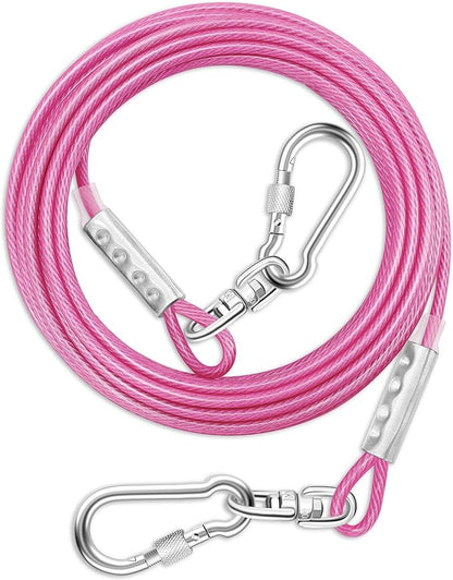 Dog Tie Out Cable for Outside,20FT Long Dog Leash&Chains with Swivel Hook,Small-Large Dogs Runner Cable for Yard,Heavy Duty Dogs Lead Line for Outdoor and Camping (500lbs 20FT, Pink)