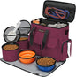 Airline Approved Pet Travel Bag, Weekend Travel Set for Dog and Cat, Airline Approved Tote Organizer with Multi-Function Pockets, 2 Dog Food Storage Containers, 2 Collapsible Bowls (Rose Red)