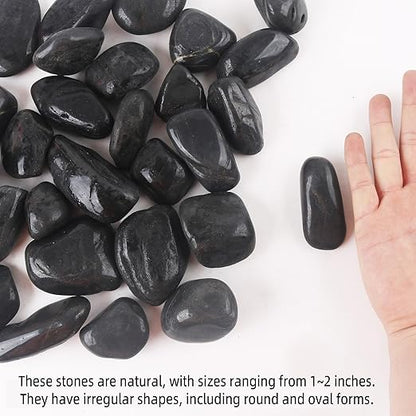 8LB 1"-2" Black River Rocks for Plants, Polished Pebbles for Garden Landscaping, Planters, Aquariums, Vase Fillers – Indoor & Outdoor Decor