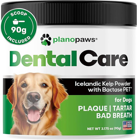 Dog Teeth Cleaning Powder - Plaque and Tartar Remover - Dental Powder with Bactase PET - Breath Freshener for Overall Dental Care - Supports Mouth, Teeth, and Gum Health for All Ages and Sizes
