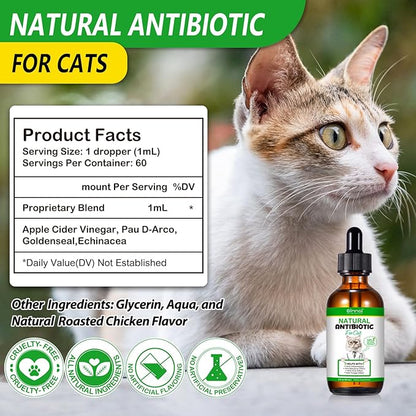 Antibiotics for Cats, Cat Antibiotics for Injections, Natural antibiotic for Cat Immune & Allergy Relief, Cough Relief, Yeast Injection, UTI Treatments, Cats Antibiotics, 60ML