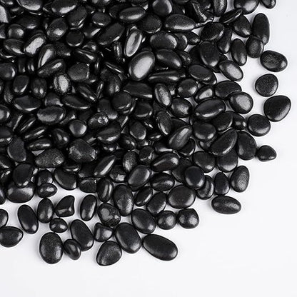 5 lbs Black Pebbles for Indoor Plants, 3/8" Small Rocks for Plants Indoor, Succulent, Bamboo, Vase, Decorative Black River Rocks Pea Gravel, Highly Polished