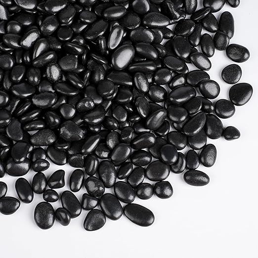 2.5 lbs Black Pebbles for Indoor Plants, 3/8" Small Rocks for Plants Indoor, Succulent, Bamboo, Vase, Decorative Black River Rocks Pea Gravel, Highly Polished