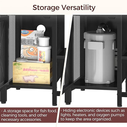 20-37 Gallon Fish Tank Stand, Aquarium Stand with Power Outlet and Storage Cabinet, Heavy Duty Tank Stand Suitable for Turtle Tank, Reptile Terrarium, for Home Office, Black FTHB40E01