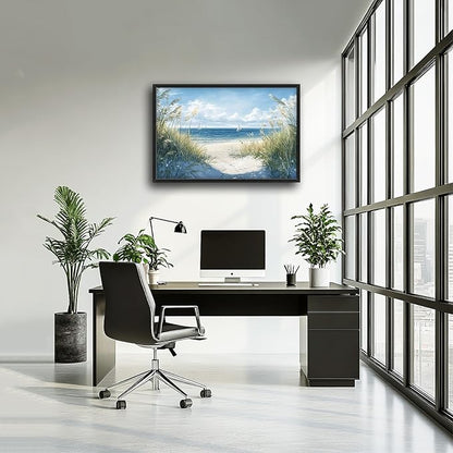 Framed Large Beach Wall Art for Living Room, Oversized Coastal Nautical Wall Decor Sailboat Canvas Seaside Pictures Modern Artwork Home Decoration for Living Room Bedroom Office 36"x24"