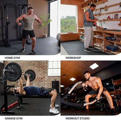 AIRHOP 0.79in Thick 24 Sq Ft Exercise Equipment Mats, 6 Tiles Upgraded Rubber Top with High Density EVA Foam, Large Interlocking Puzzle Gym Flooring for Home Gym, Heavy Weight Workout,Black & Blue