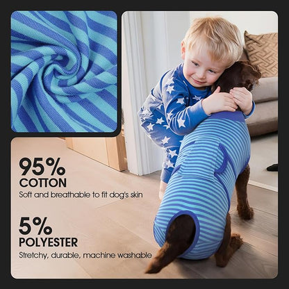 FUAMEY Recovery Suit for Dogs After Surgery,Soft Breathable Dog Bodysuit E-Collar & Cone Alternative Surgical Suit,Male Female Dog Neuter Spay Suits Anti Licking Wounds Onesie Navy Blue Strips M