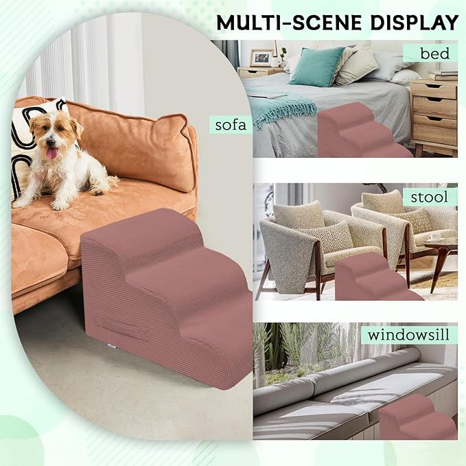 Dog Steps for Small Dogs, 4-Step Pet Ramp Stairs for High Beds and Sofa, Non-Slip Pet Stairs for Small Dogs and Cats, Removable and Easy to Clean Cover, Pink