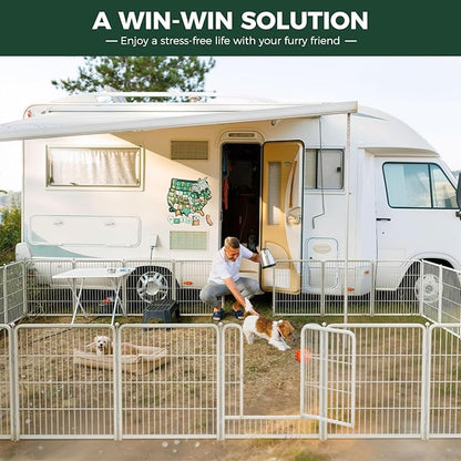 FXW Rollick Unleashed Dog Playpen for Indoor, Yard, RV Camping, 45 inch 48 Panels for Large Dogs, White│Patented