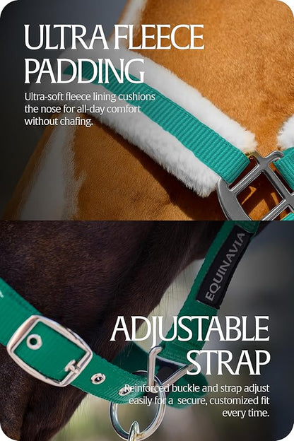 Equinavia Valkyrie Soft Ultra Fleece Padded Adjustable Breakaway Horse Halter - Turquoise/White - Warmblood