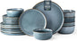 GBHOME Ceramic Dinnerware Sets for 6, 18 Pieces Stoneware Plates and Bowls Sets, Scratch Resistant Dishes, Dishwasher & Microwave Safe, Space Blue