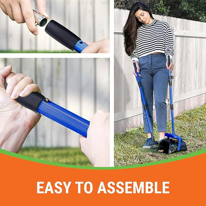 Dog Pooper Scooper with Bag Attachment, 40" Long Handle Pooper Scooper for Large Dogs, Dog Poop Scoop for Yard, Large Capacity Swivel Bin and Rake, Lavender Scented Bags (Blue)