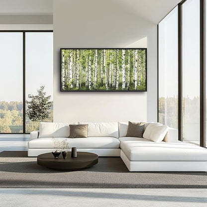 Extra Large Birch Tree Framed Wall Art for Living Room,Oversized Green Aspen Trees Forest Pictures Wall Decor,Canvas Print Painting Modern Artwork Bedroom Office Bathroom 60L" x 30W"