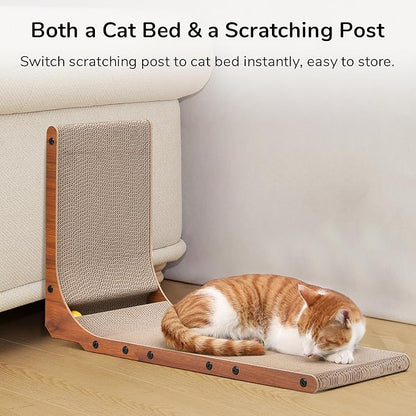 FUKUMARU Cat Scratcher, 26.8 Inch Cat Scratch Pad for Indoor Cats, L Shaped Cardboard Vertical Cats Scratching Board with Ball Toy, Walnut Color, 1 Pack