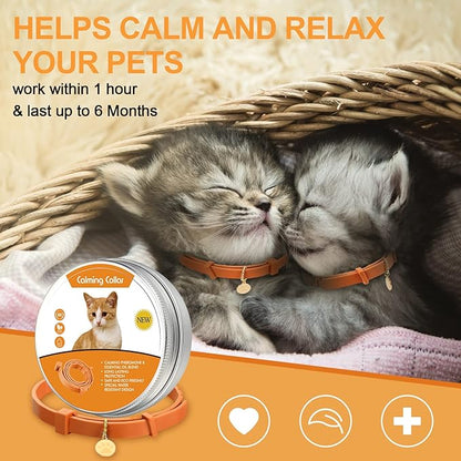 4 Pcs Cat Calming Collar Adjustable Lavender Scent Relaxing Cat Collar with 2 Pendant for Puppies Reduce Stress Aggression Anxious, up to 15 Inches(Orange)