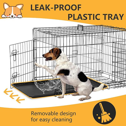 FDW Dog Crate Dog Kennel Cage with Double Door,36 inch Folding Metal Wire Dog Cage with Removable Tray&Divider Panel,Pet Crate for Medium Dogs,Black