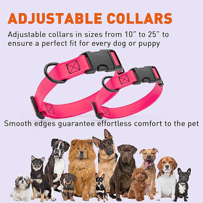 Dogline Biothane Waterproof Dog Collar with Quick Release Buckle Strong Coated Nylon Webbing with Odor- Proof for Easy Care Easy to Clean Fits Small Medium Large Dogs, Pink 5/8" W 9-14" L