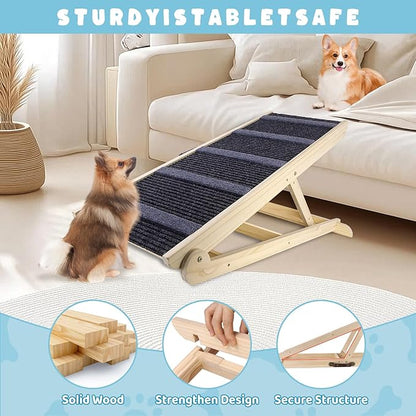 Dog Ramp for Bed, 6 Adjustable Height from 13.8" to 25.6", Folding Portable Wooden Pet Ramp for Small Dogs - Non-Slip High Traction Dog Ramp for High Bed Couch and Car Up to 200lbs