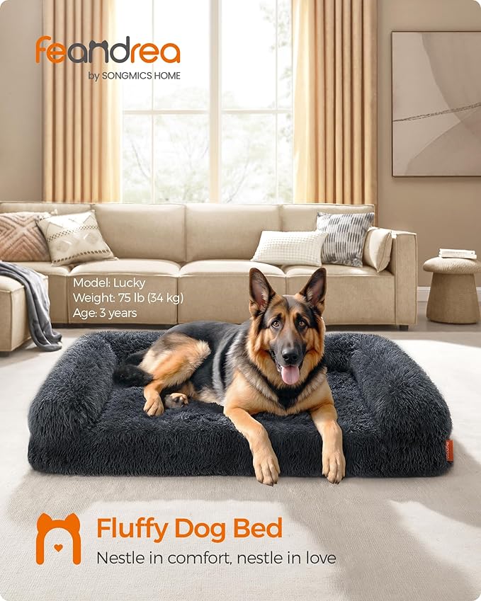 Feandrea Dog Bed, Orthopaedic Dog Sofa Bed for Large Dogs, Waterproof Ped Bed with Removable Washable Cover, 48 x 33.5 x 9.5 Inches, Dark Gray UPGW234G02