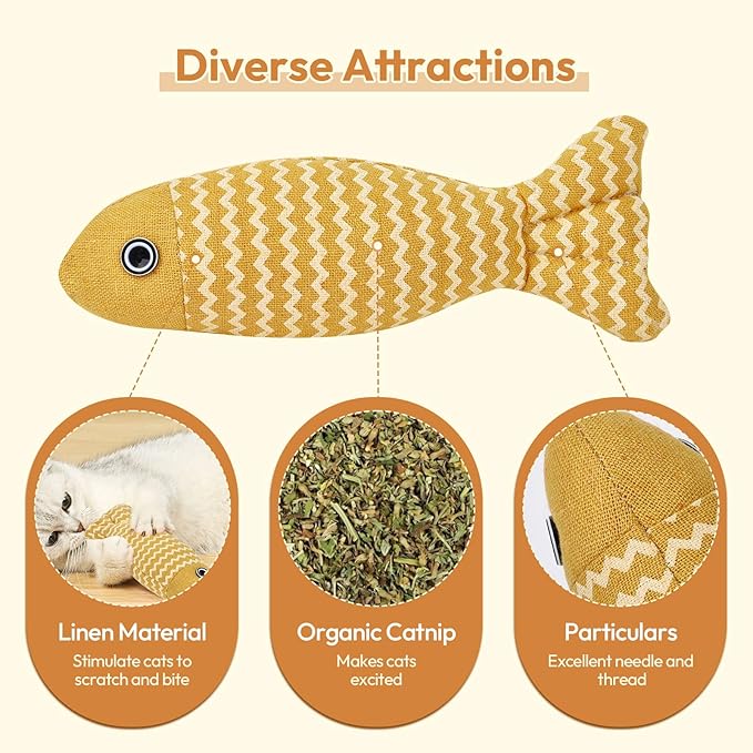 2 Pcs Catnip Toys Fish, Self Play, Cat Toys for Indoor Cats and Kitten, Catnip Cat Toy, Interactive Kitten Exercise Kicker Toys for Indoor Cats 7.8 Inches for All Breeds