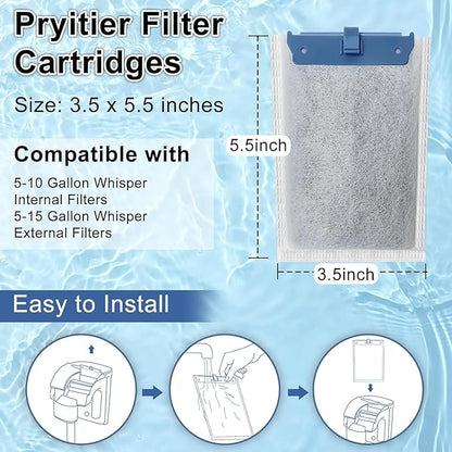 9 Pack Filter Cartridge Compatible with Whisper Bio-Bag Filters 10i/IQ10/PF10, Medium Replacement Filter Cartridges for Aquariums Compatible with ReptoFilte 20 gallons (90 GPH)