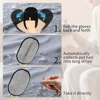 3 Pcs Pet Hair Removal Glove, Electrostatic Pet Hair Removal Gloves, Reusable Cat and Dog Hair Remover, for Couch, Carpet, Furniture, Car, Bedding, Cat Grooming Gloves