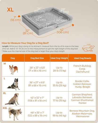Feandrea Orthopaedic Dog Bed for Large Dogs, Waterproof Dog Sofa Bed with Removable Washable Cover, 42 x 32 x 7 Inches, Dove Gray UPGW253G01