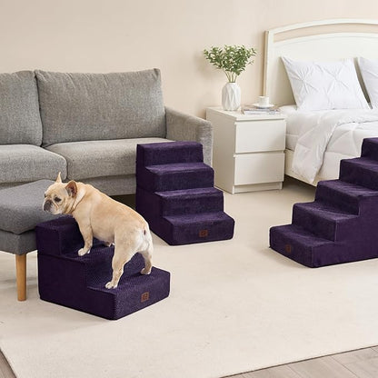 EHEYCIGA Dog Stairs for Small Dogs 13.5" H, 3-Step Dog Steps for Couch Sofa and Chair, Pet Steps for Medium Cats, Non-Slip Balanced Pet Ramp Indoor, Purple