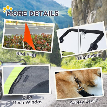 Aosom Dog Bike Trailer 2-in-1 Pet Stroller with Canopy and Storage Pockets