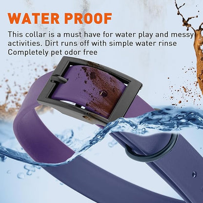 Dogline Biothane Waterproof Dog Collar Strong Coated Nylon Webbing with Black Hardware Odor- Proof for Easy Care Easy to Clean High Performance Fits Small Medium or Large Dogs, Violet Purple