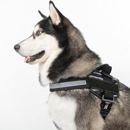 Dogline Dog Harness, Reflective No-Pull Adjustable Vest with Handle for Walking, Training, Breathable, No - Choke Harness for Small, Medium or Large Dogs Room for Patches Zebra Black/White XL 33"-46"
