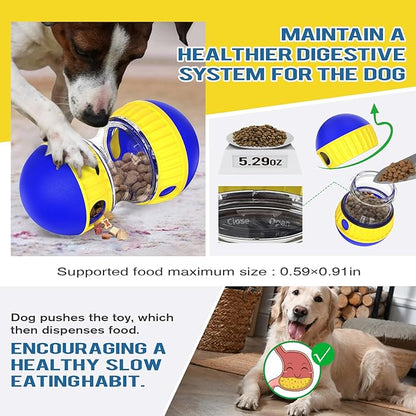 Dog Treat Dispensing Puzzle Toy Adjustable Food Dispenser Slow Feeder Puppy Enrichment Training Rolling Ball Pet Interactive Chase Toys for Small Medium Large Dogs to Keep Them Busy