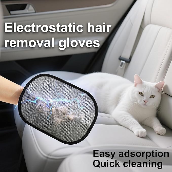 2-Pack Pet Hair Removal Gloves with A Hair/Lint Removal Tool – Remove Cat/Dog Fur from Clothing, Furniture, Car Seats, Bedding & Carpet – Reusable & Washable Lint Hair Remover for Pet Owners