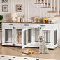 71 Inch Dog Crate Furniture for 2 Rooms, Wooden Double Crate Large Breed with Door, Dog Kennel Indoor, TV Stand End Table with Divider for Large Medium Dogs,White/Brown