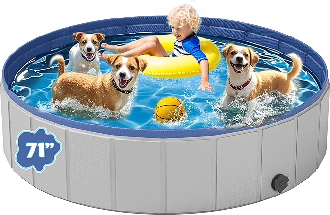 Dog Pool for Large Dogs, Foldable Plastic Pool for Dogs Slip-Resistant (XL - 71'' x 12'')