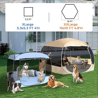 EighteenTek XXLarge Popup Portable Dog Houses, 10'x4.8'H Assembly-Free Gazebo-Style Dog Cot Cat Playpen Screen Pet Tent Sun Shade Shelter Dog Bed with Canopy for Outdoor Anti-Bugs with Leakproof Floor