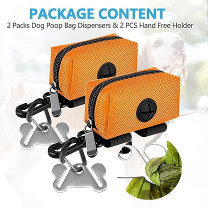 Dog Waste Bag Dispenser Pet Poop Bags Holder for Doggie Waste Bags Dispensers Soft Fabric Zipper Small Doggy Puppy Pouch for Leash Accessory Attachment with Carrier,2PC Orange