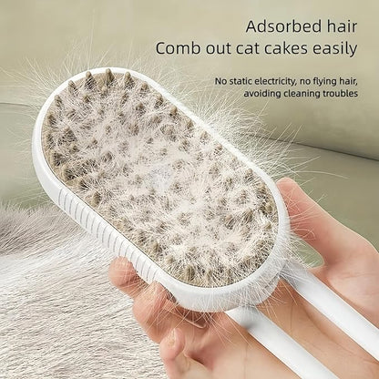 4 in 1 Pet Steam Brush, Cat Steam Brush, Quick & Easy Pet Hair Remover, Massaging & Deshedding - Anti-Static, Moisturizing, USB Rechargeable for Dogs & Cats (White)