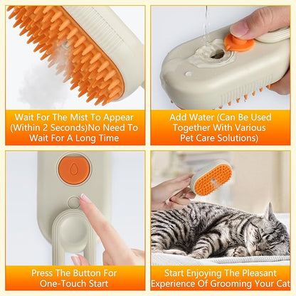 4-in-1 Cat Grooming Steam Brush, Pet Hair Shedding, Massage, Cleaning, Combing (white)