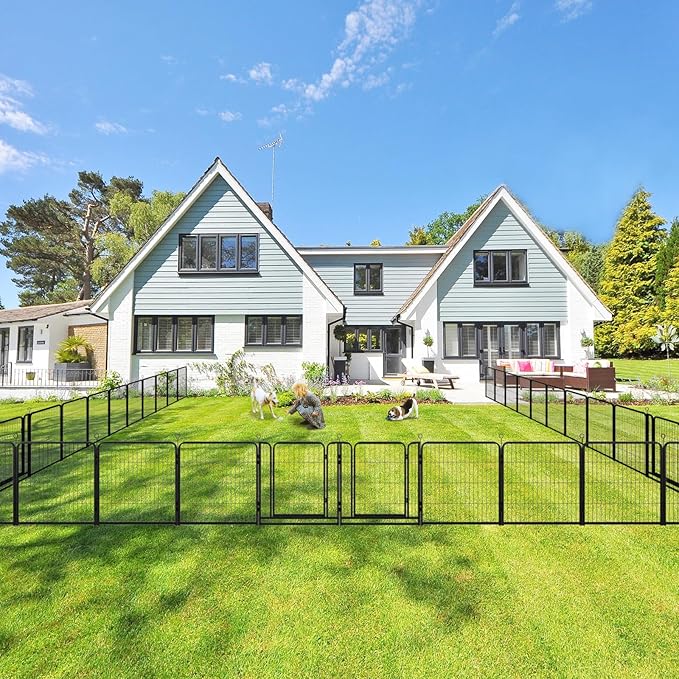 Dog Playpen Outdoor Extra Wide 24 Panels Heavy Duty Dog Fence 32" Height Anti-Rust with Doors Portable for RV Camping Yard, Total 63FT, 316 Sq.ft, Snowy Black