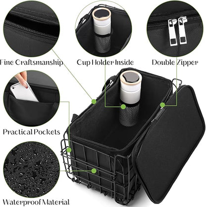 Aodaer Bike Basket with Removable Liner Bag Cargo Net Large Folding Bike Basket Quick Release Metal Ebike Basket Bicycle Storage Basket for Carrying Fruit & Grocery Pets Dogs