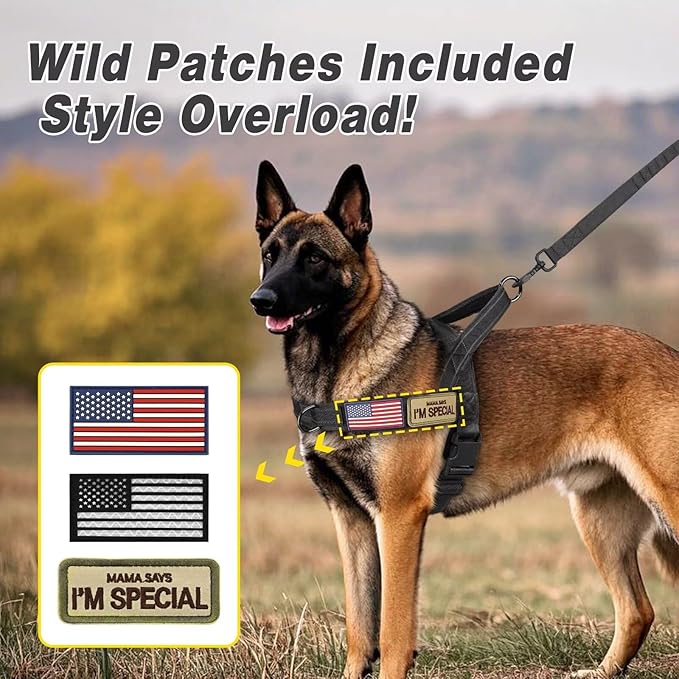 Forestpaw No Pull Dog Harness - Soft Flannel Padded Tactical Dog Vest Harness with Quick Release Buckle, Adjustable Reflective Pet Harness for Medium Dogs Walking Training,Black M
